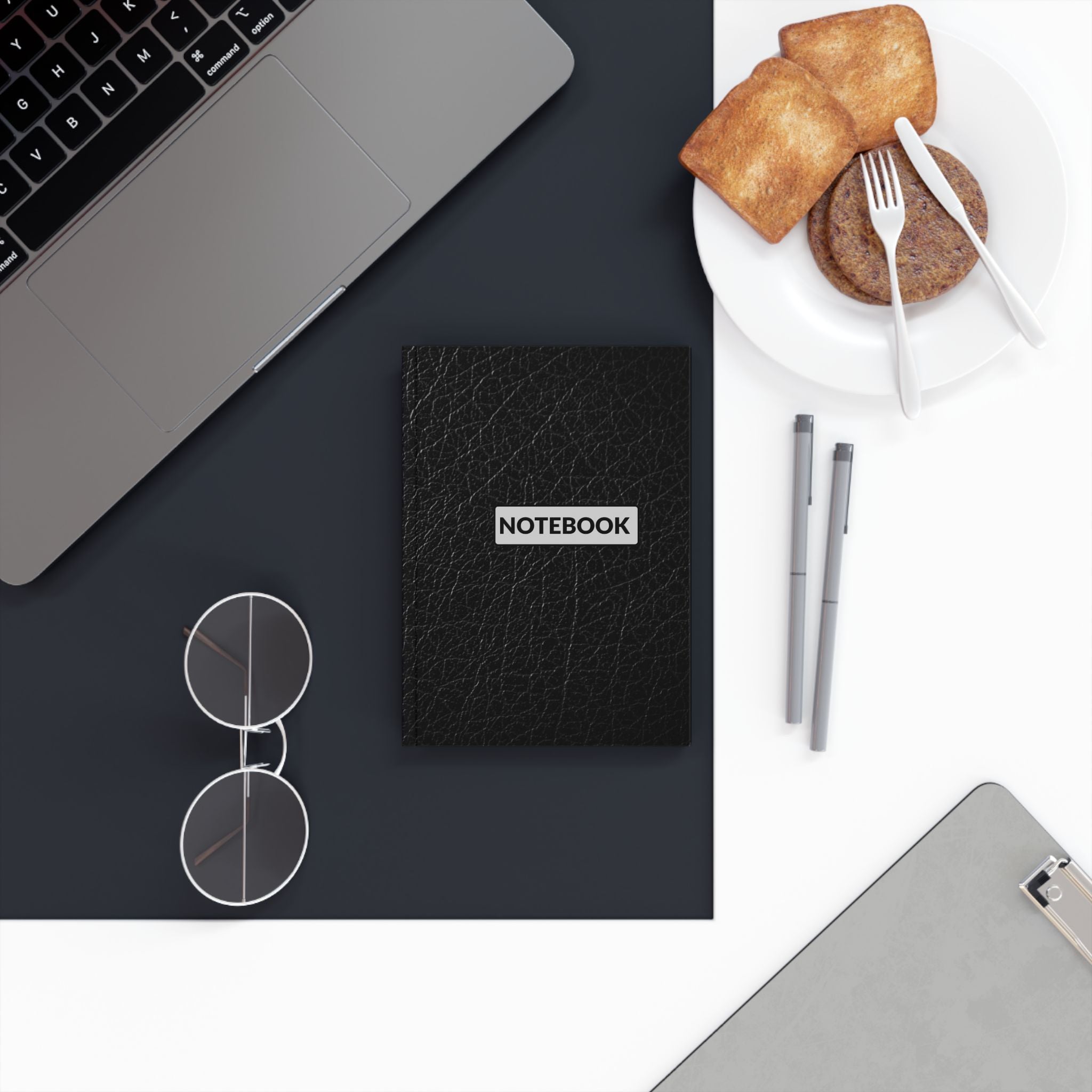 Hardback Notebook — Black Leather Look Journal with "NOTEBOOK" Cover
