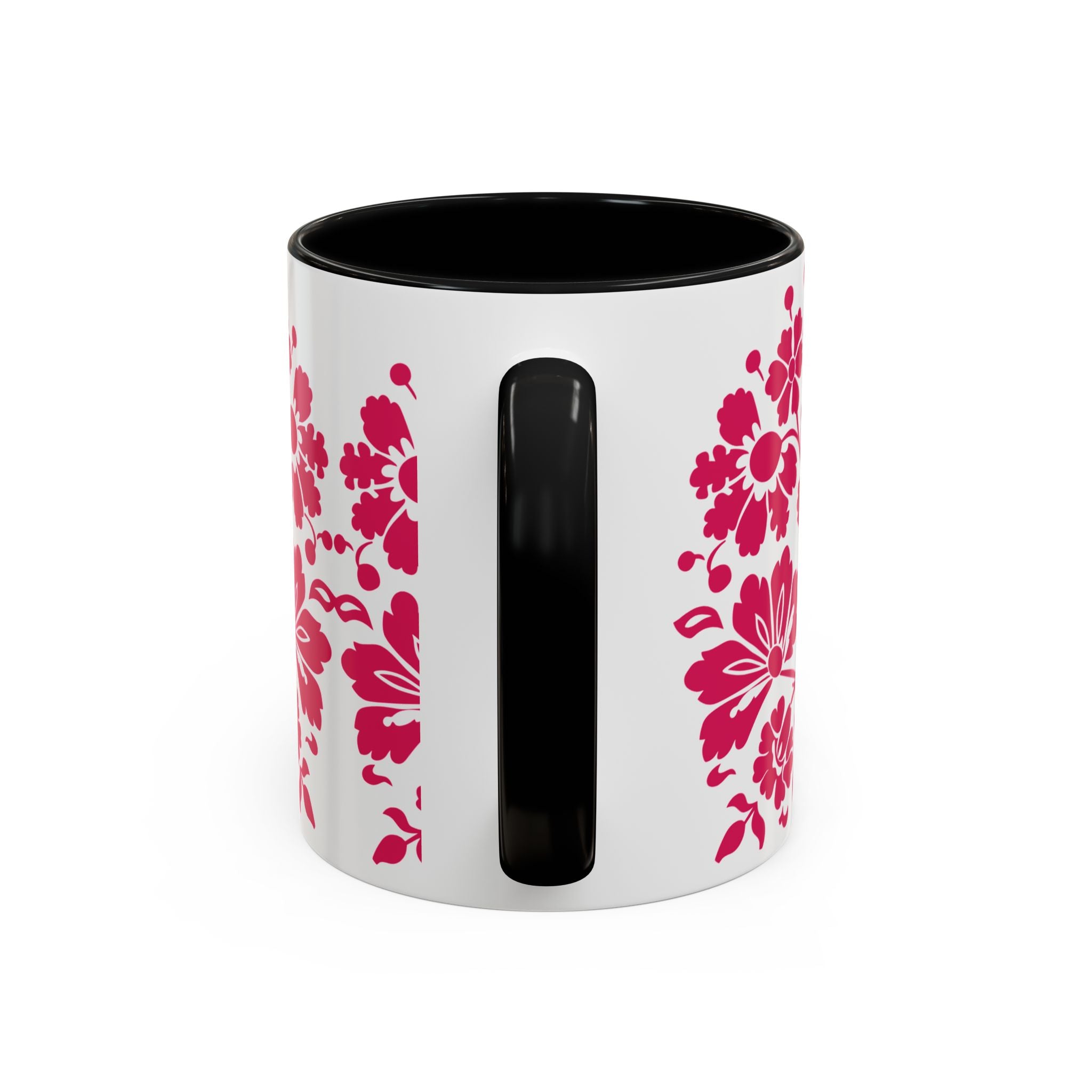Pink Floral Accent Coffee Mug – 11/15oz Decorative Tea & Coffee Cup
