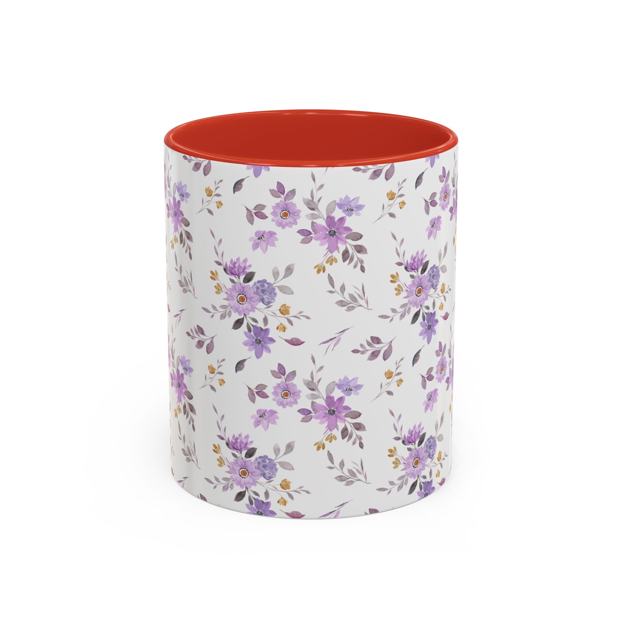 Floral Lavender Accent Coffee Mug — Purple Vintage Rose Pattern (11/15oz)