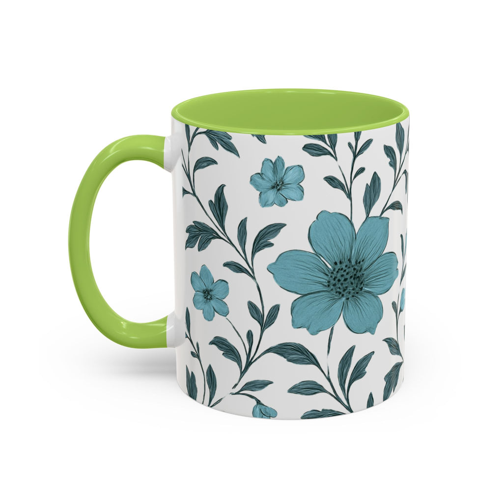 Teal Floral Accent Coffee Mug (11/15oz) – Ceramic Tea & Coffee Cup
