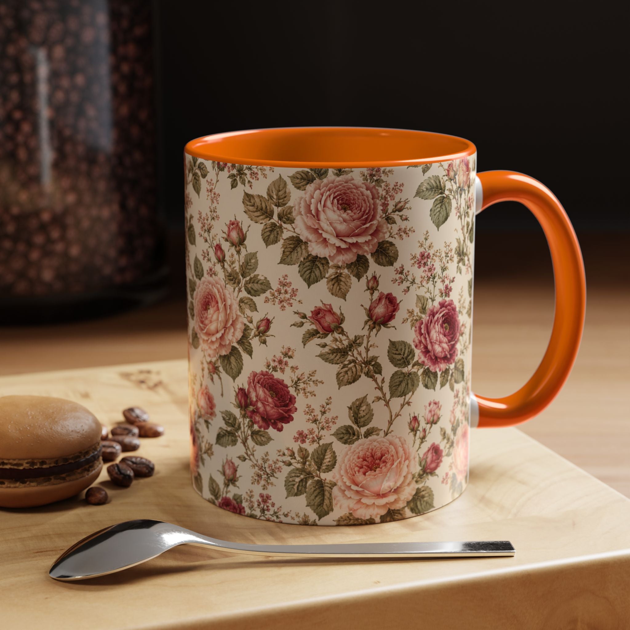 Vintage Rose Accent Coffee Mug – Floral 11/15oz Ceramic Cup