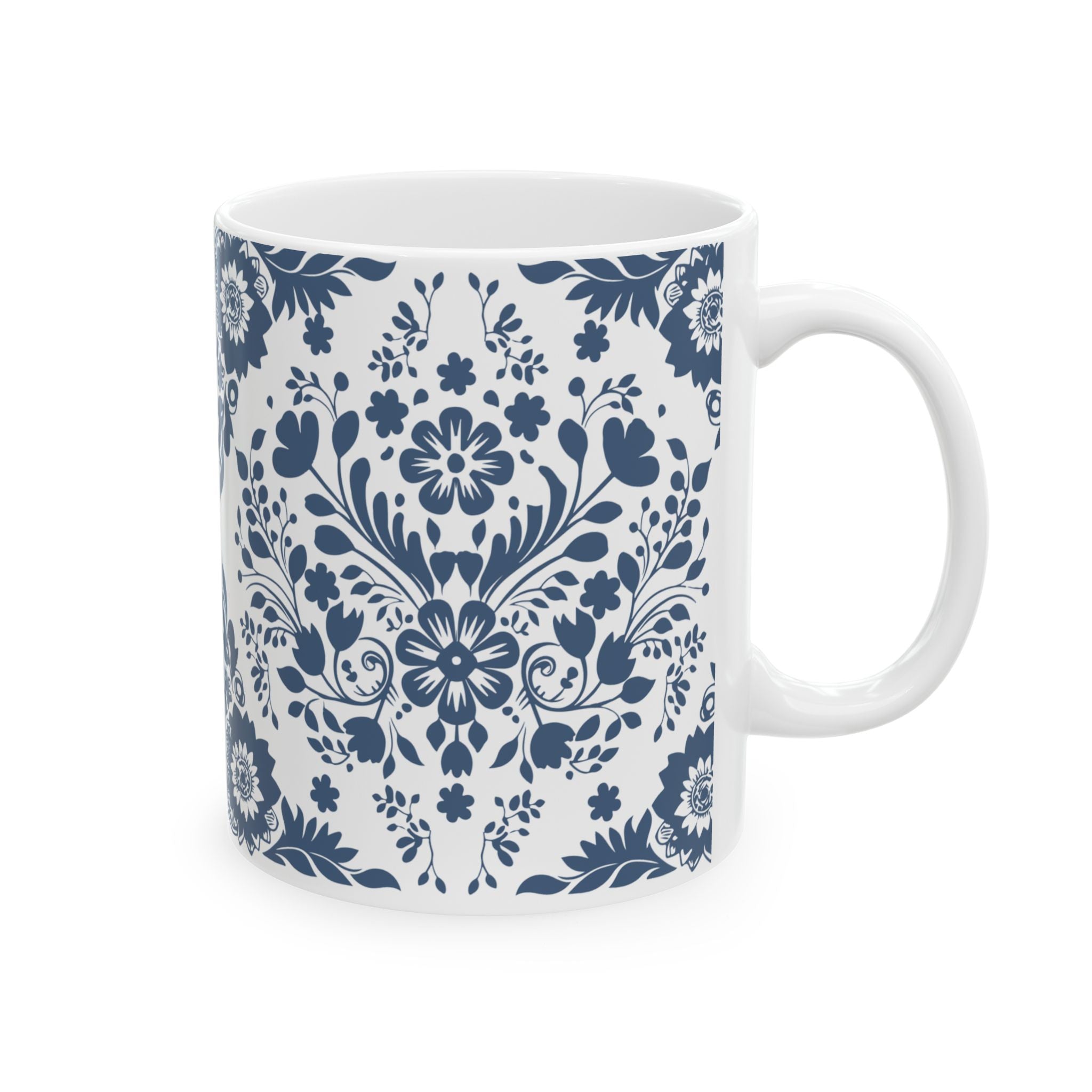 Blue Floral Ceramic Mug – Vintage Cottagecore Coffee Cup (11oz, 15oz)