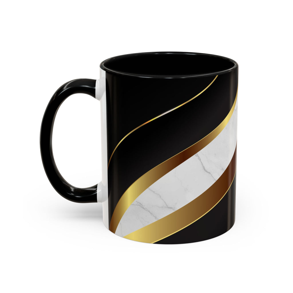 Black Marble Accent Coffee Mug — Gold Ribbon Elegance (11/15oz)