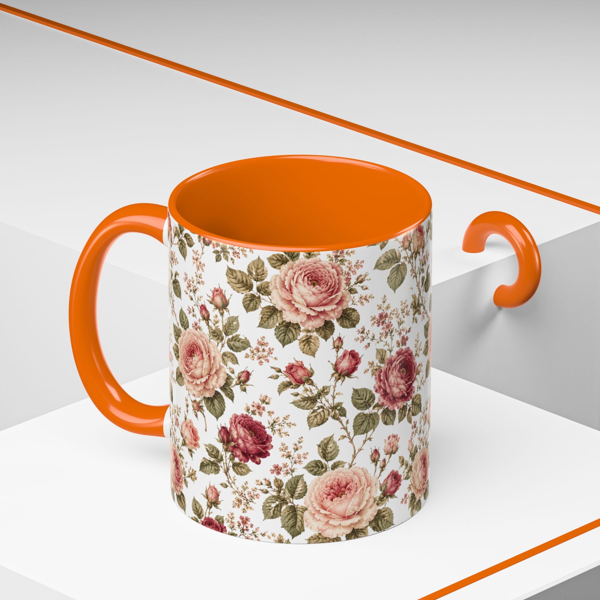 Vintage Rose Accent Coffee Mug — Floral Tea & Coffee Cup (11/15oz)