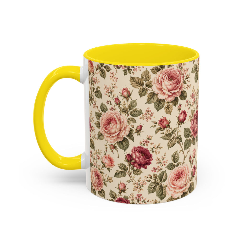 Vintage Rose Accent Coffee Mug – Floral 11/15oz Ceramic Cup
