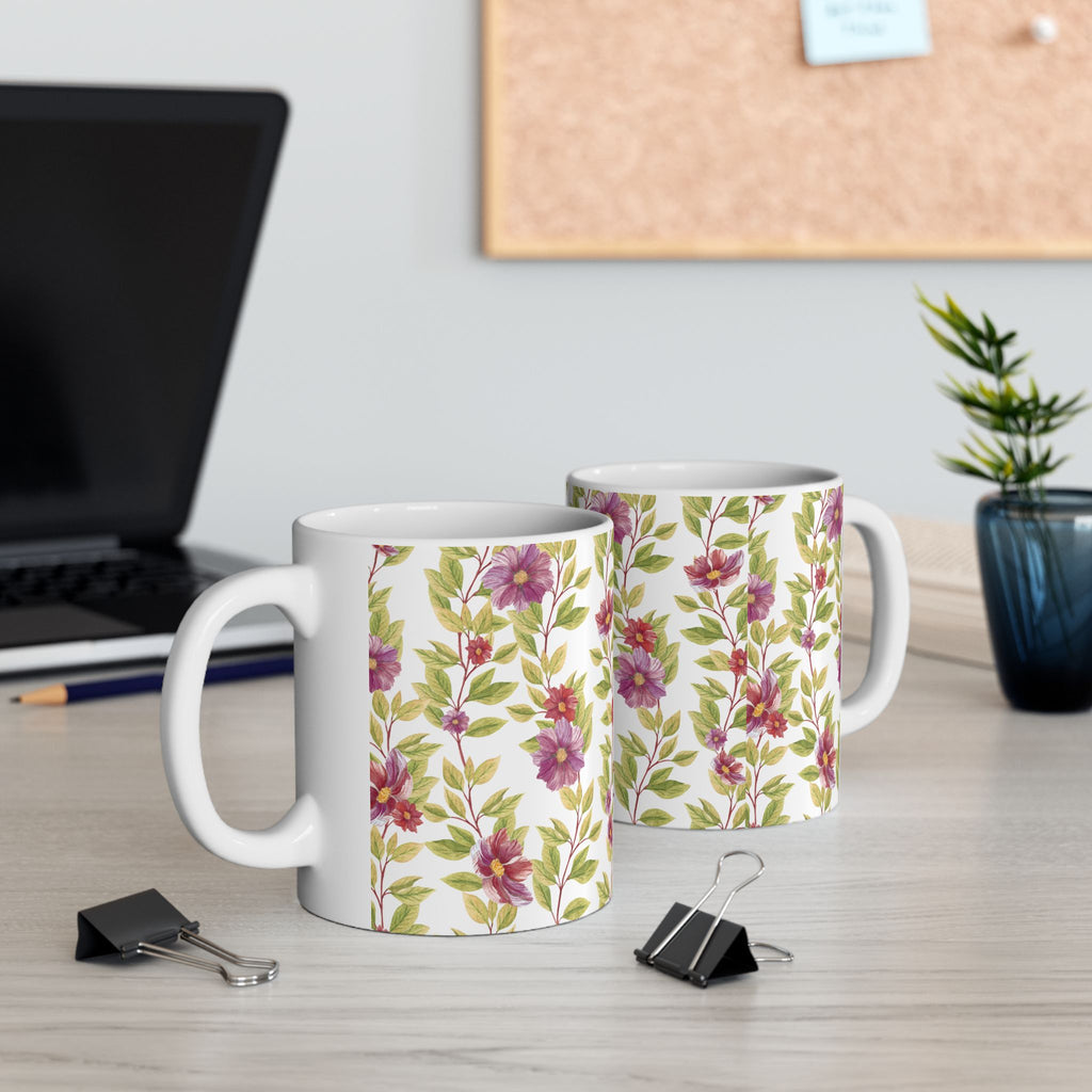 Floral Vine Ceramic Mug — Purple Garden Pattern (11oz & 15oz)