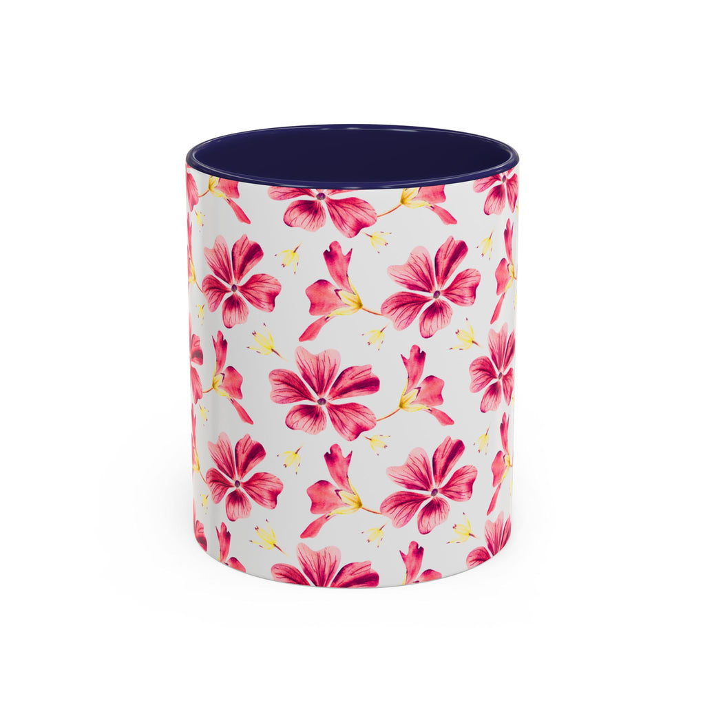 Pink Floral Accent Coffee Mug – Watercolor Hibiscus Pattern (11/15 oz)