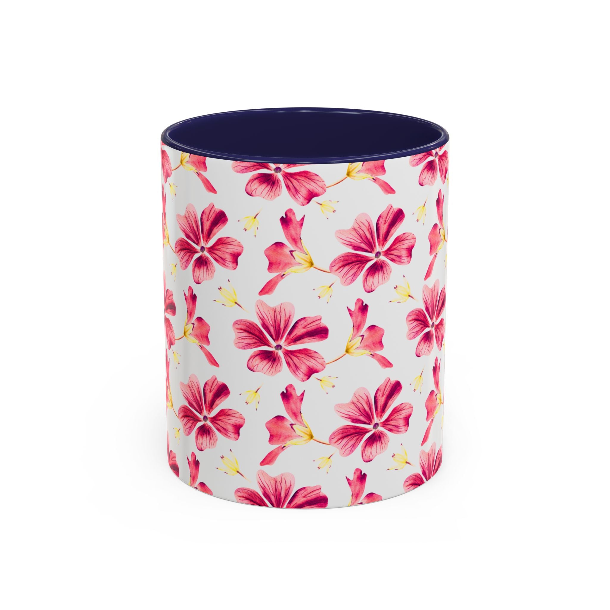 Pink Floral Accent Coffee Mug – Watercolor Hibiscus Pattern (11/15 oz)