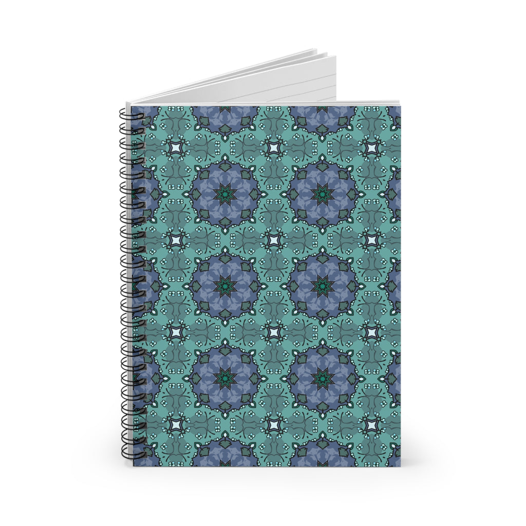 Teal Floral Kaleidoscope Spiral Notebook — Ruled Journal for Notes & Planning