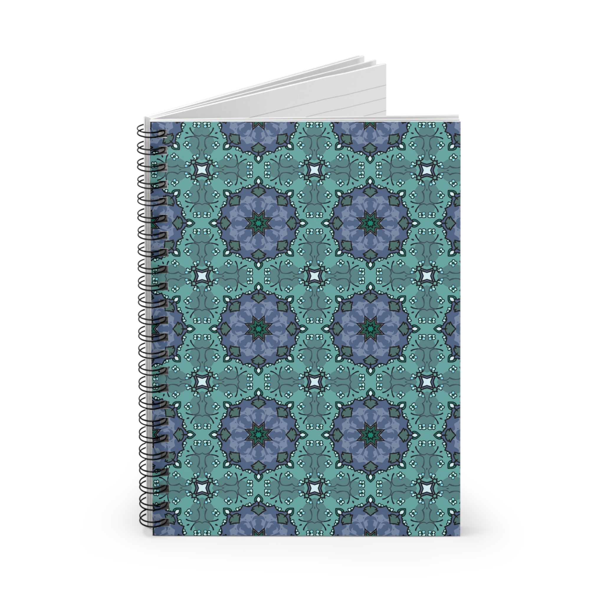 Teal Floral Kaleidoscope Spiral Notebook — Ruled Journal for Notes & Planning