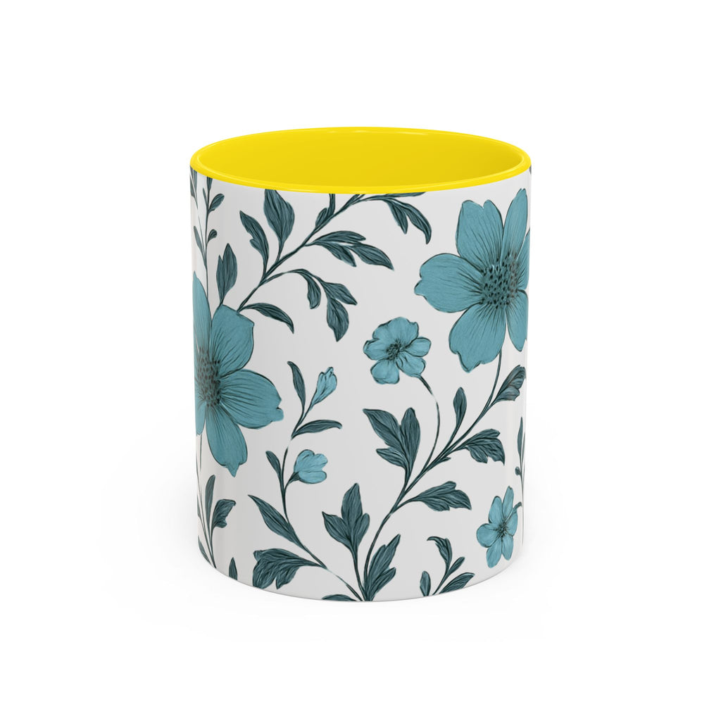 Teal Floral Accent Coffee Mug (11/15oz) – Ceramic Tea & Coffee Cup