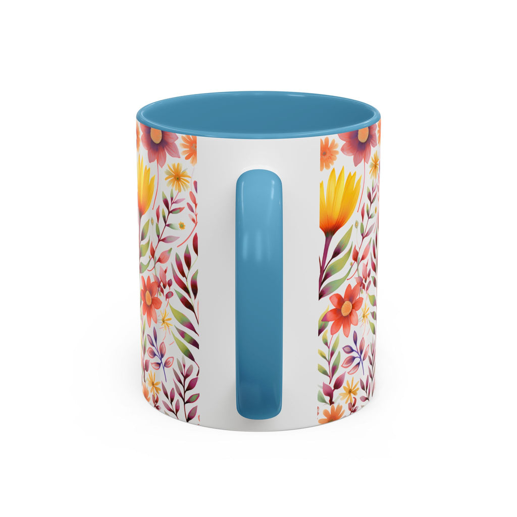 Floral Watercolor Accent Coffee Mug — Colorful Spring Blossom 11/15oz