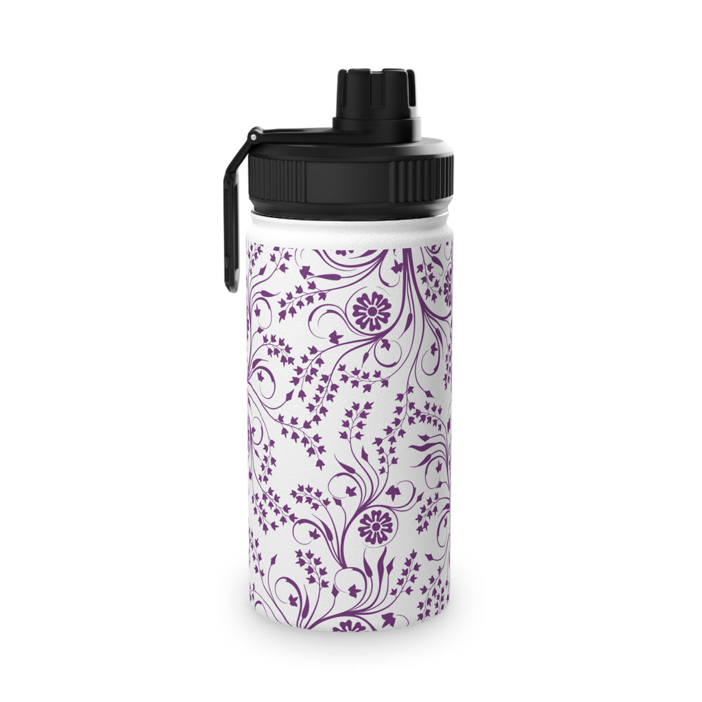 Purple Floral Swirl Stainless Steel Water Bottle with Sports Lid