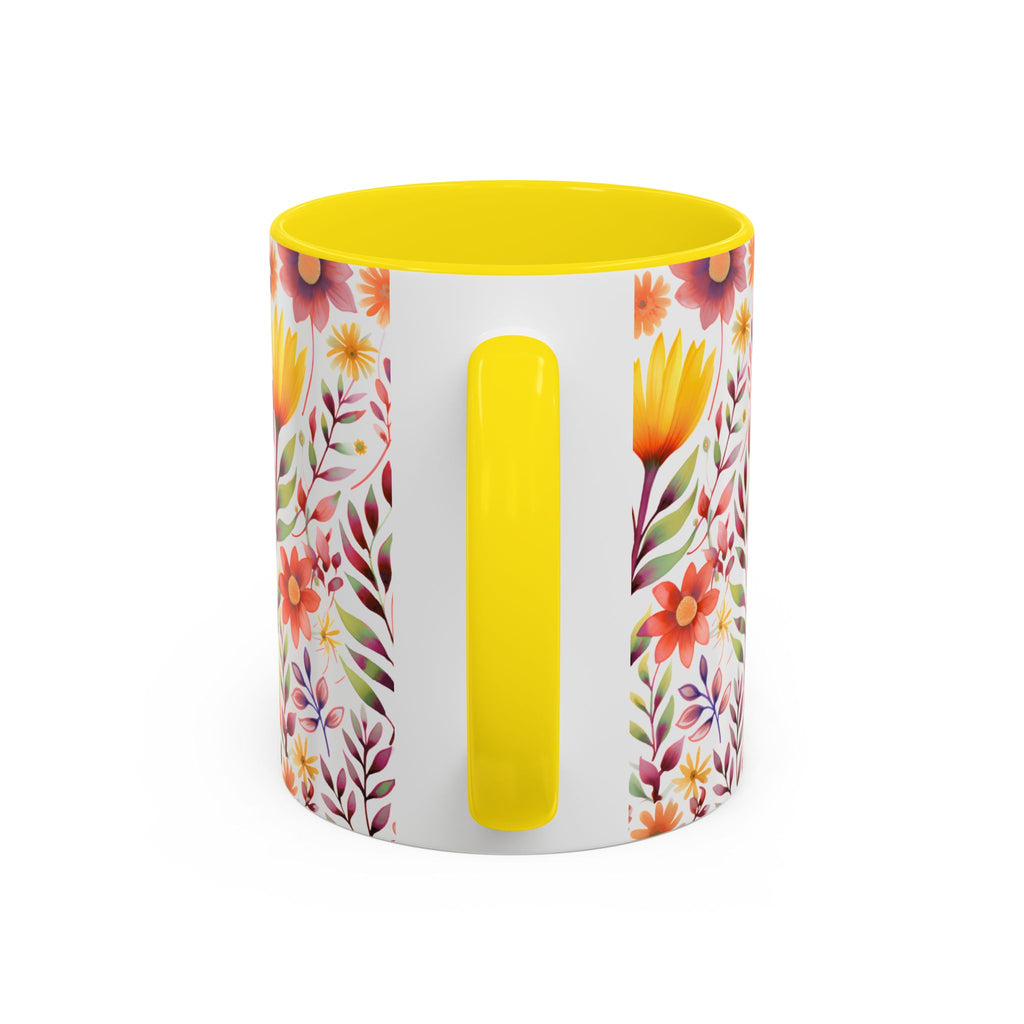 Floral Accent Coffee Mug – Colorful Watercolor Garden Design (11/15oz)
