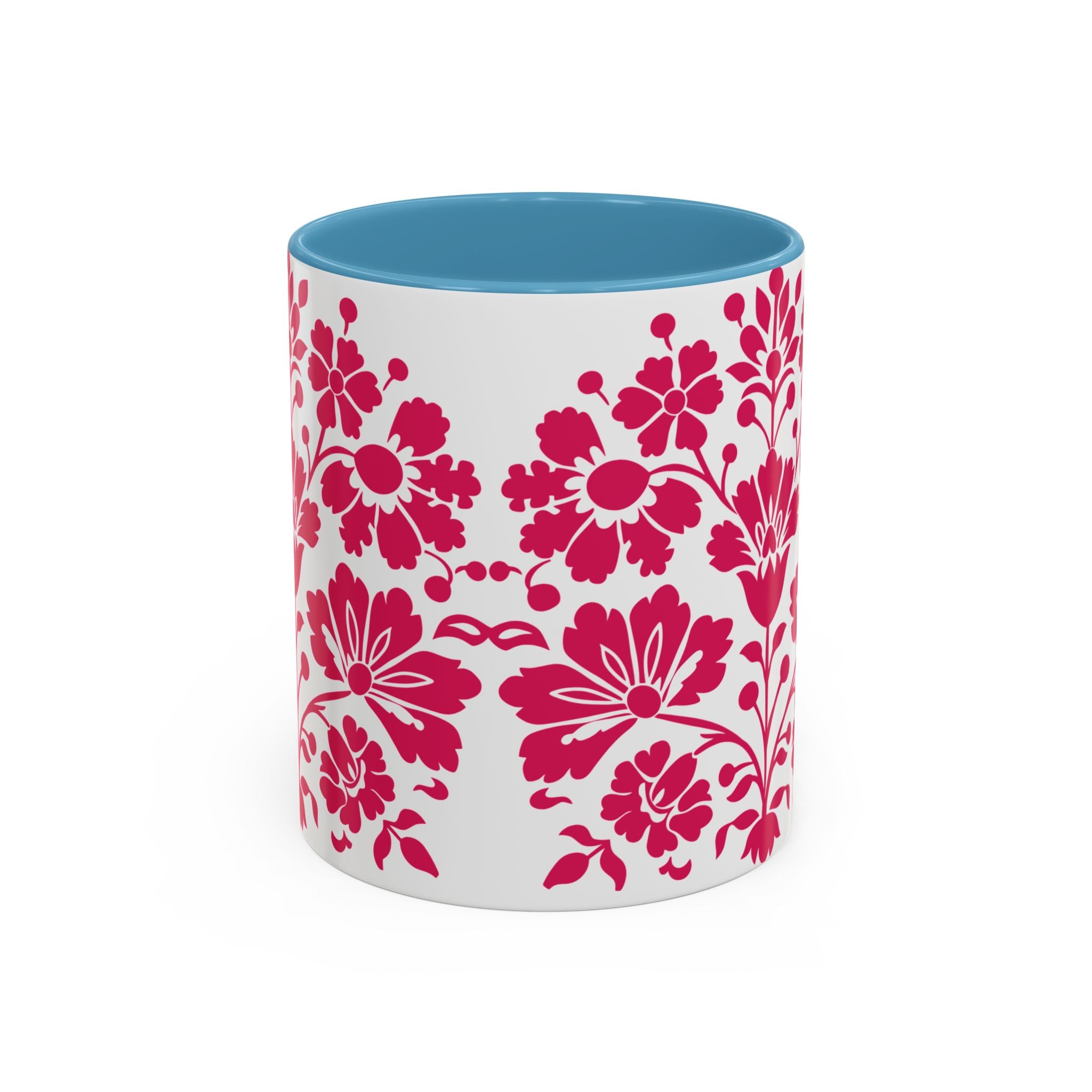 Pink Floral Accent Coffee Mug – 11/15oz Decorative Tea & Coffee Cup