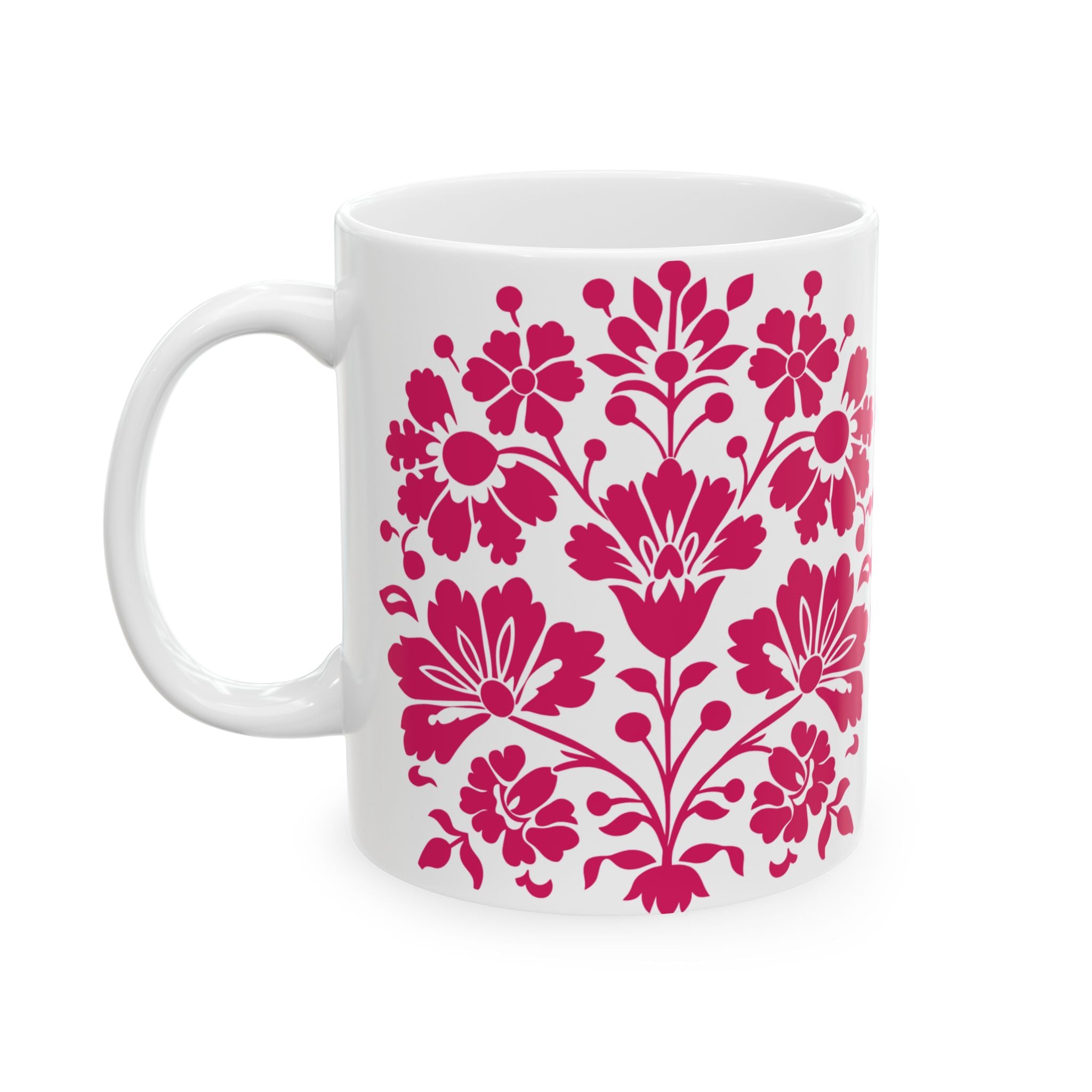Floral Ceramic Mug – Pink Damask Pattern (11oz & 15oz)