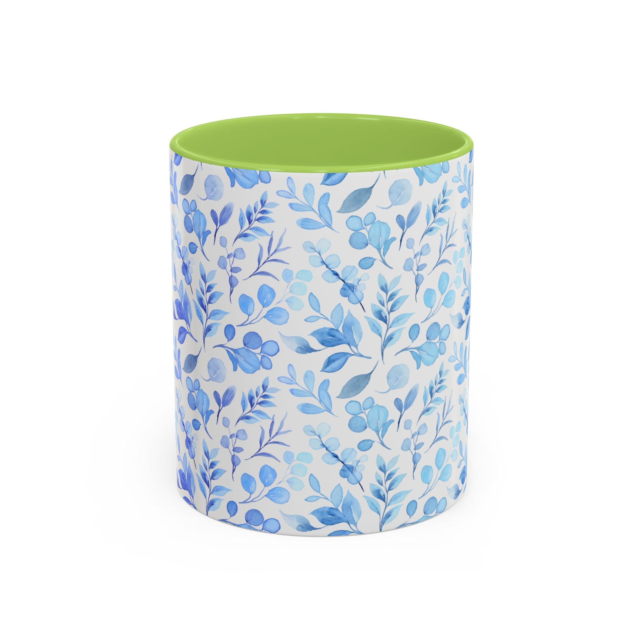 Blue Watercolor Floral Coffee Mug — Accent Handle & Interior