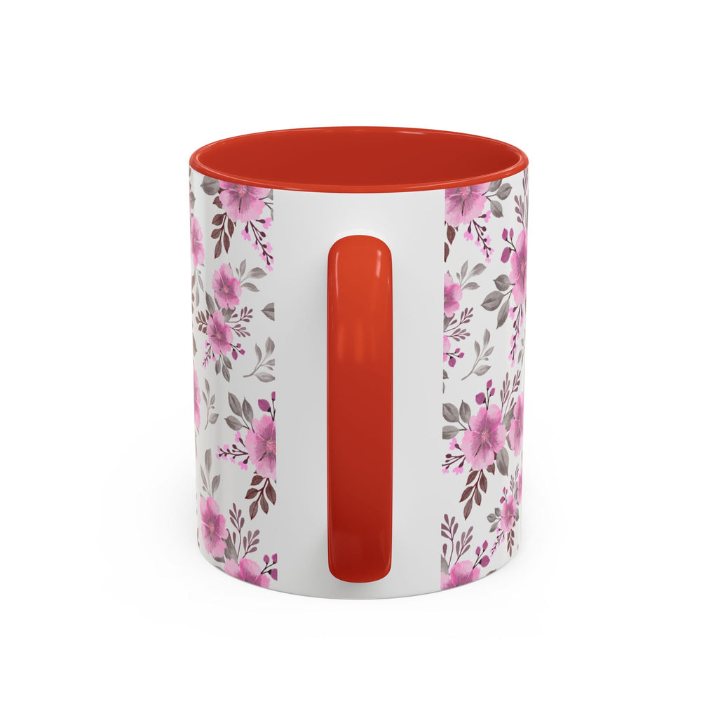 Pink Floral Accent Coffee Mug — Ceramic Rose Pattern 11/15oz