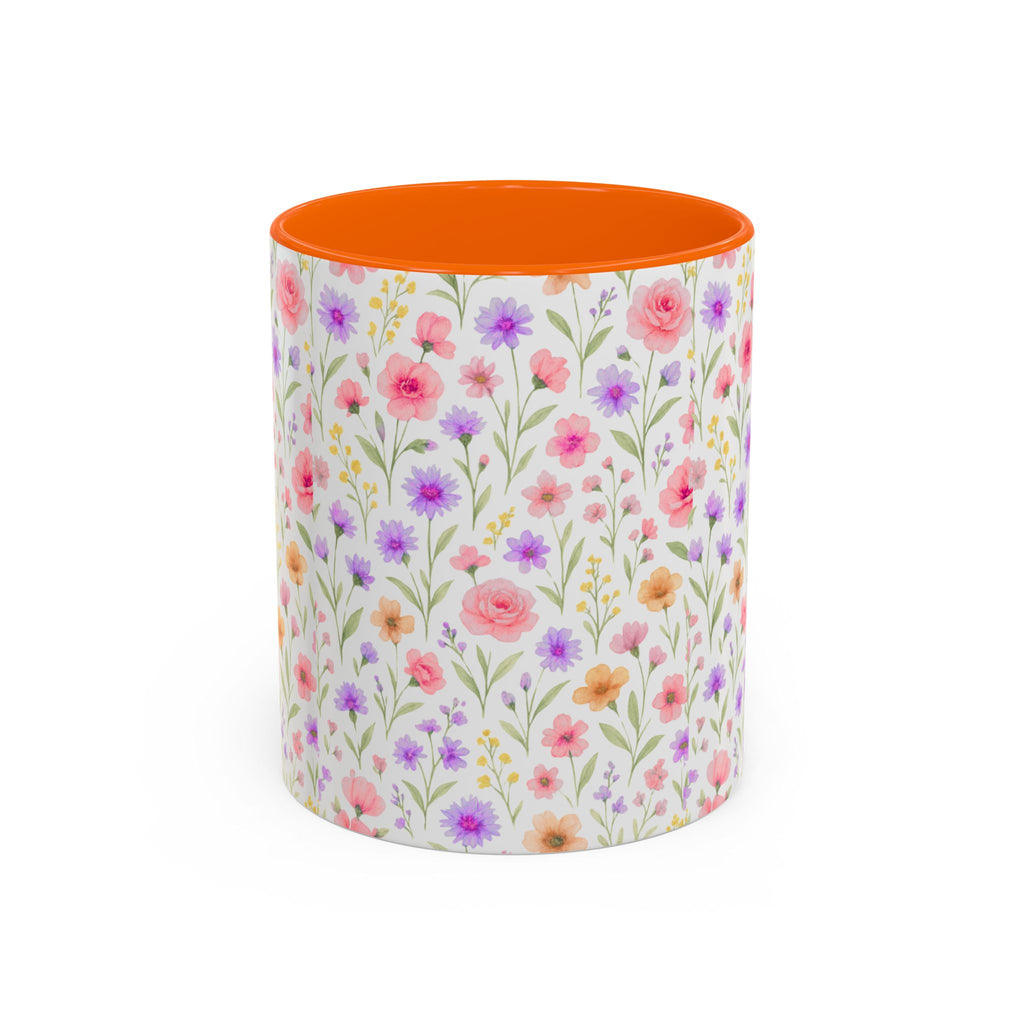 Floral Watercolor Accent Coffee Mug — Pastel Wildflower Pattern (11/15 oz)