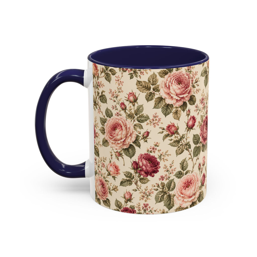 Vintage Rose Accent Coffee Mug – Floral 11/15oz Ceramic Cup