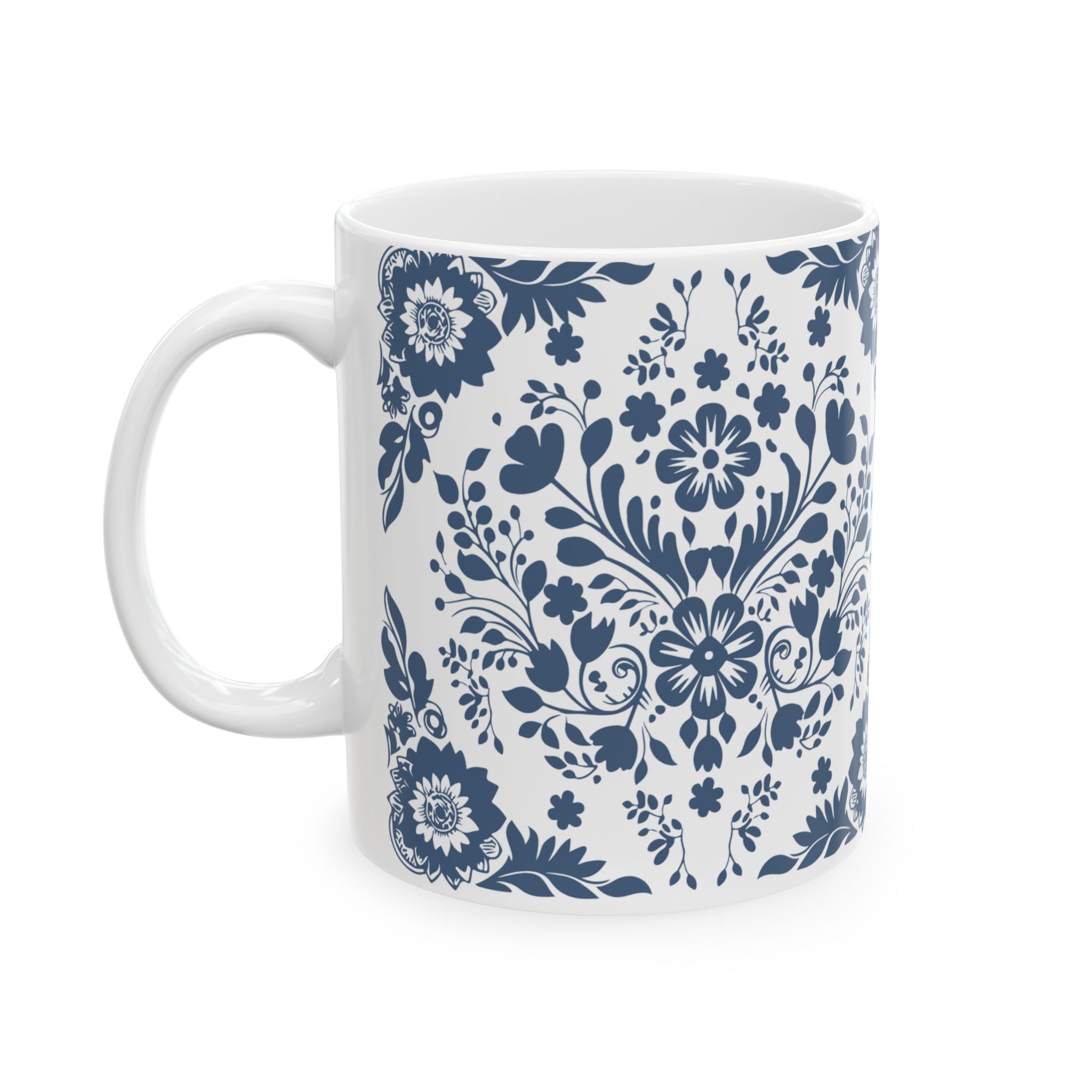 Blue Floral Ceramic Mug – Vintage Cottagecore Coffee Cup (11oz, 15oz)