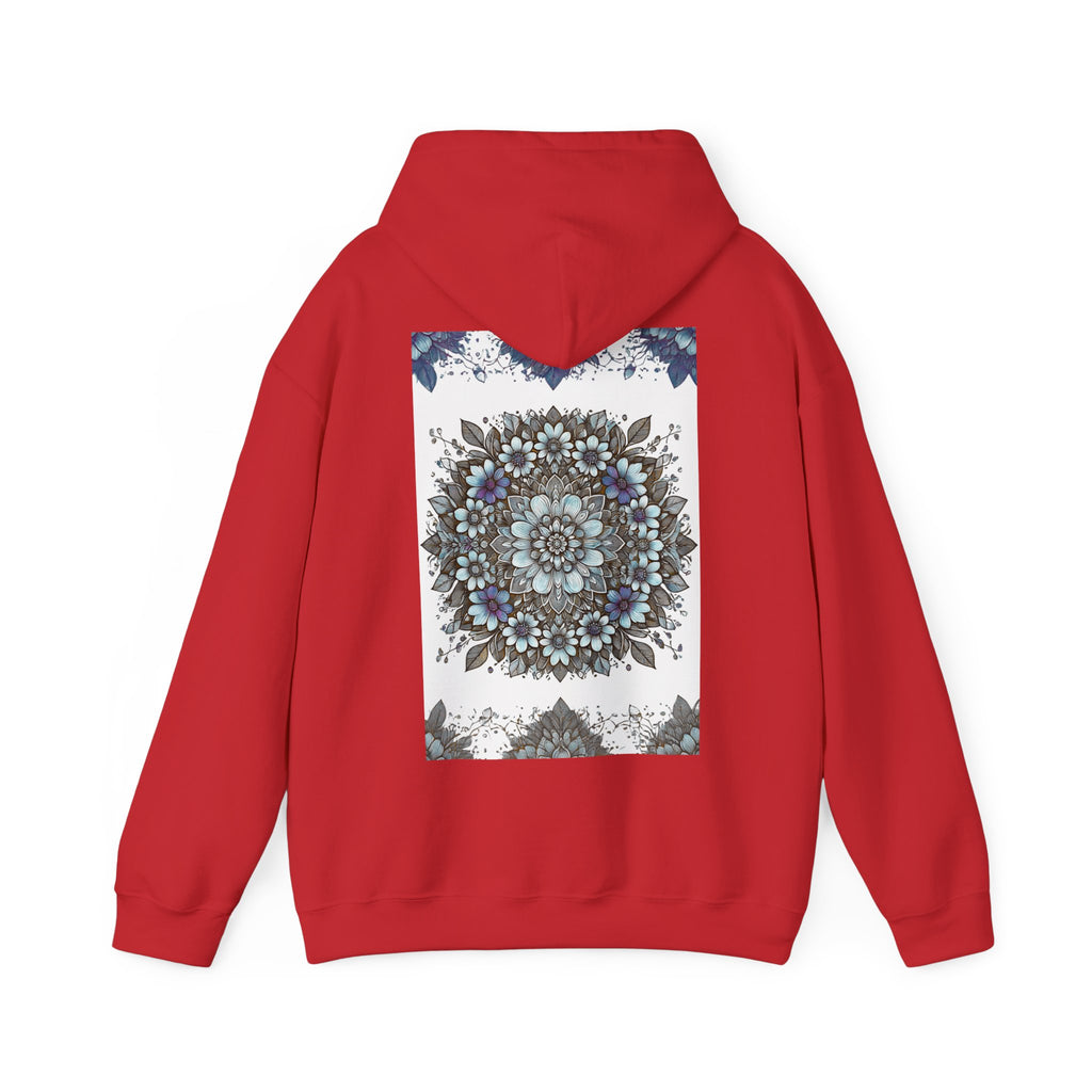 Floral Mandala Hoodie — Blue Botanical Symmetry Pullover