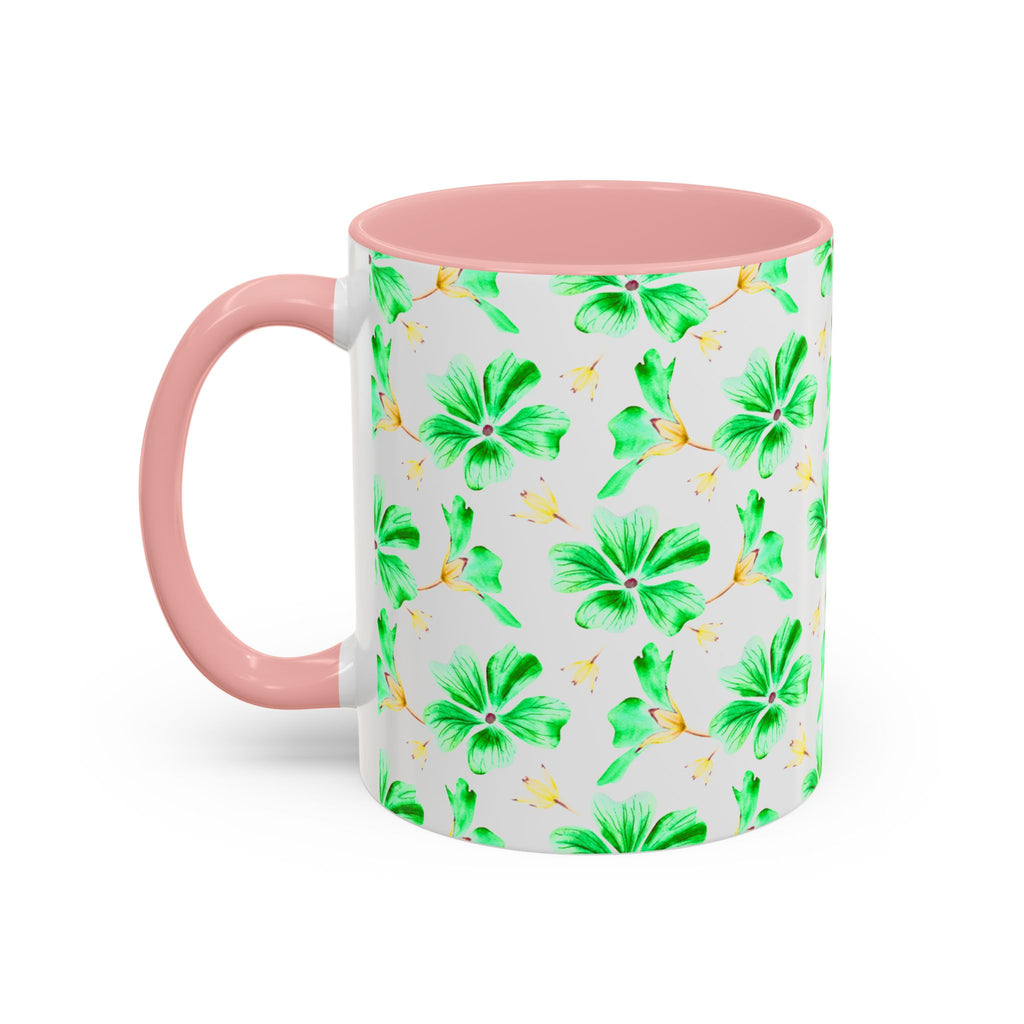Green Watercolor Hibiscus Accent Coffee Mug – Tropical Floral Ceramic Mug