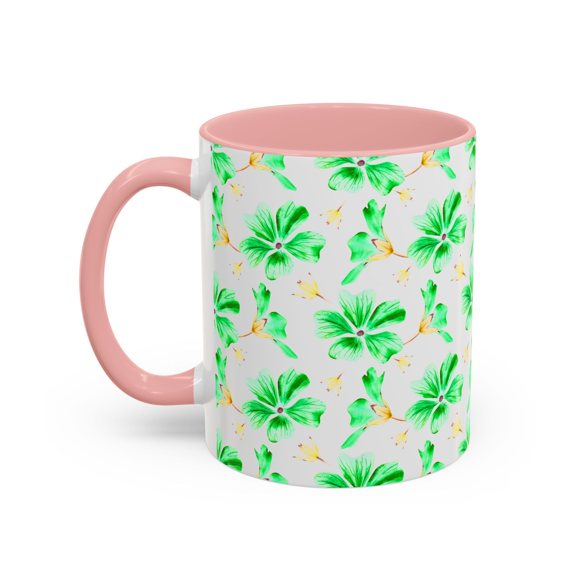 Green Watercolor Hibiscus Accent Coffee Mug – Tropical Floral Ceramic Mug