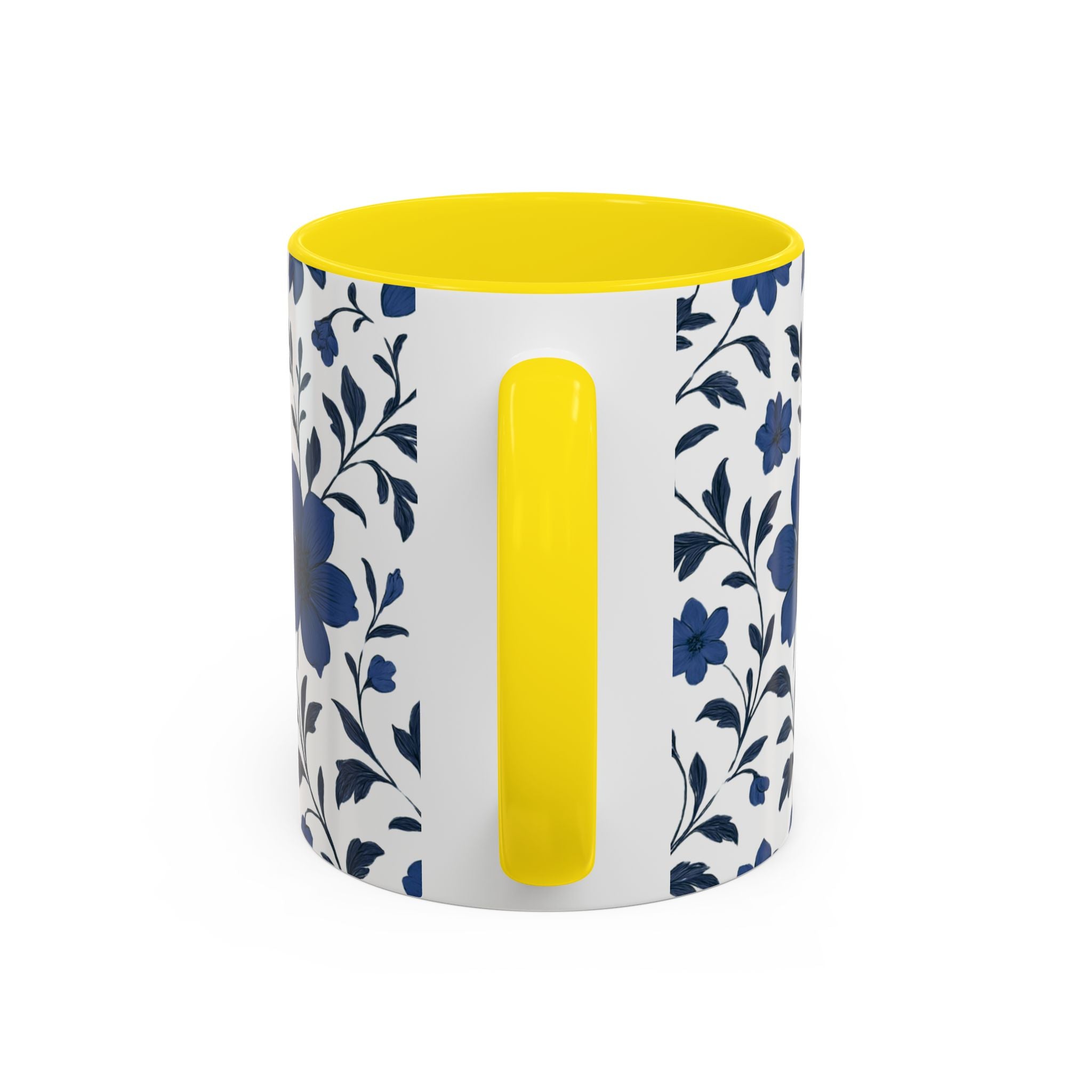 Blue Floral Accent Coffee Mug — Navy Blossom Pattern (11/15 oz)