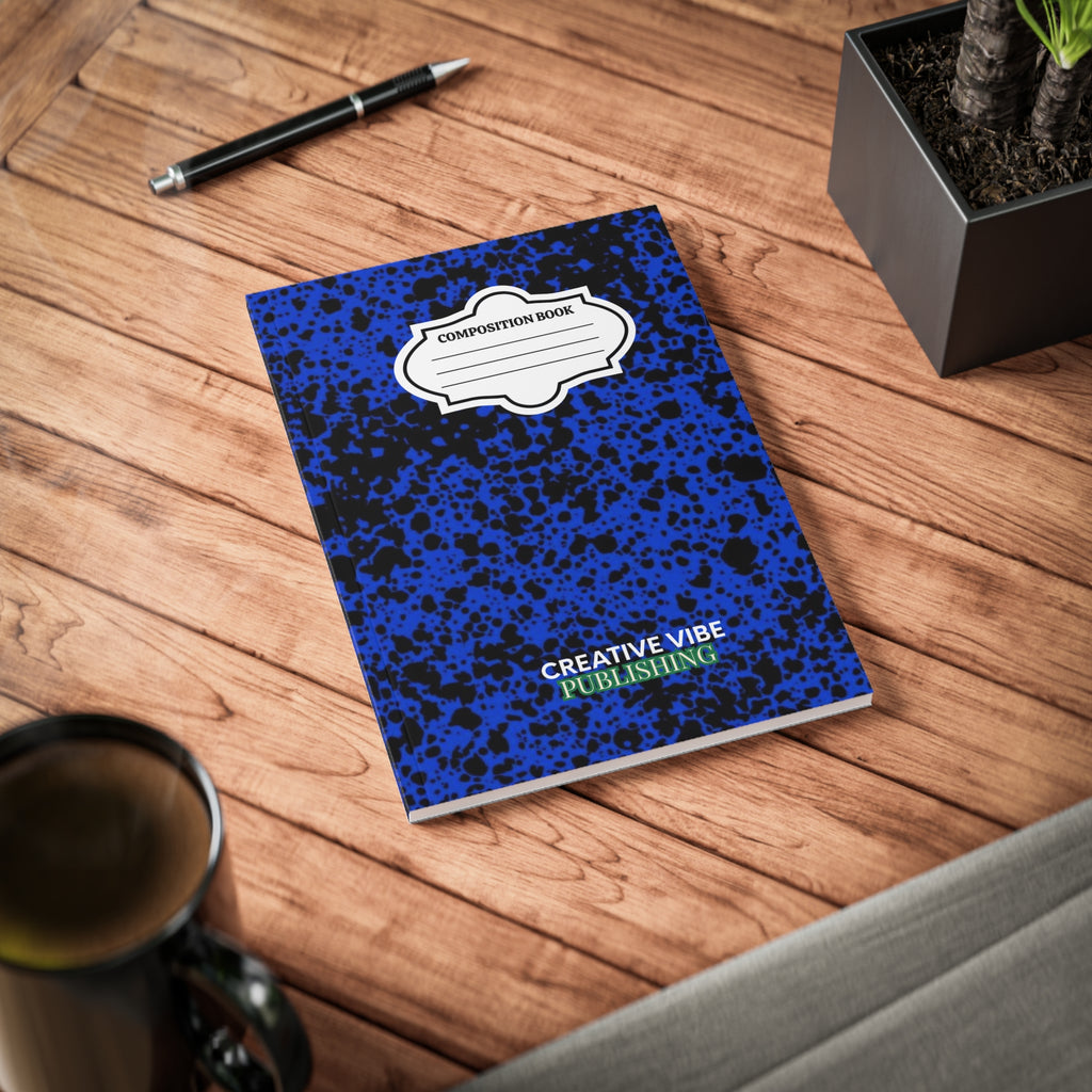 Composition Book-Style A5 Notebook — Blue Speckled Cover, 'Creative Vibe Publishing'