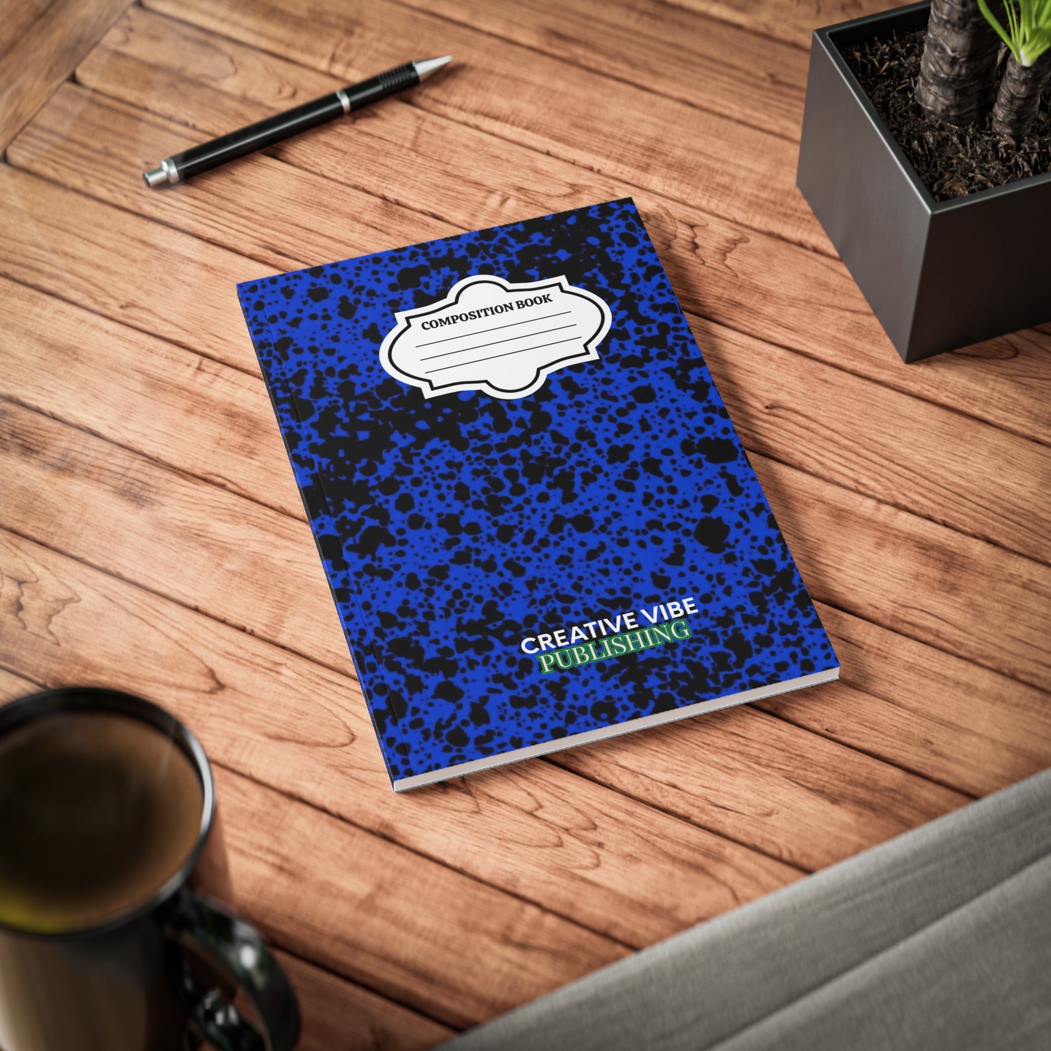 Composition Book-Style A5 Notebook — Blue Speckled Cover, 'Creative Vibe Publishing'