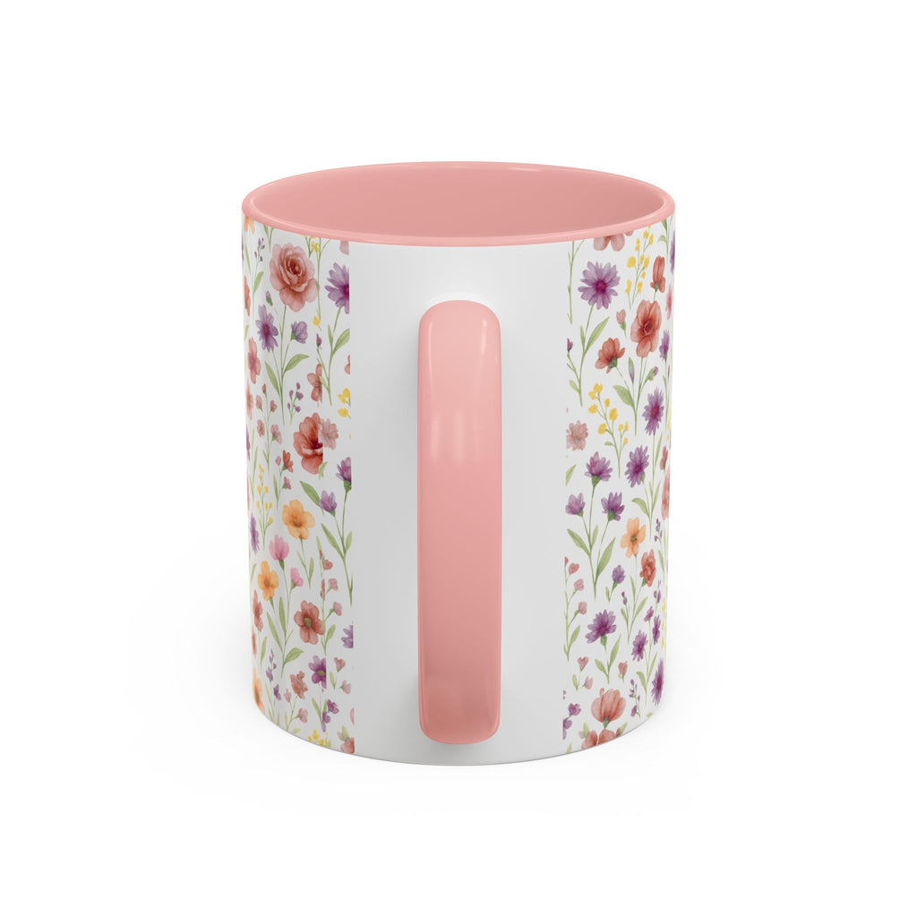 Floral Watercolor Accent Coffee Mug – Pink & Purple Wildflower Pattern (11/15oz)