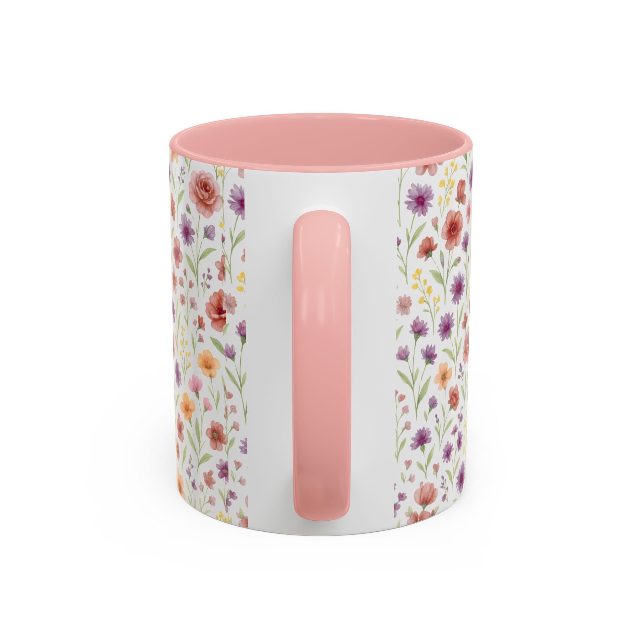 Floral Watercolor Accent Coffee Mug – Pink & Purple Wildflower Pattern (11/15oz)