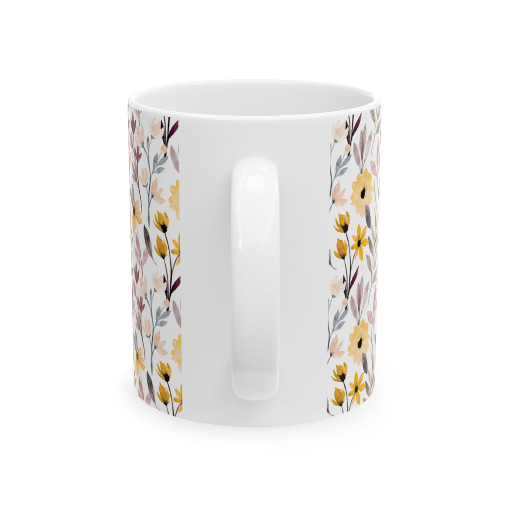 Floral Watercolor Mug – Yellow Wildflower Ceramic Coffee Cup (11oz & 15oz)