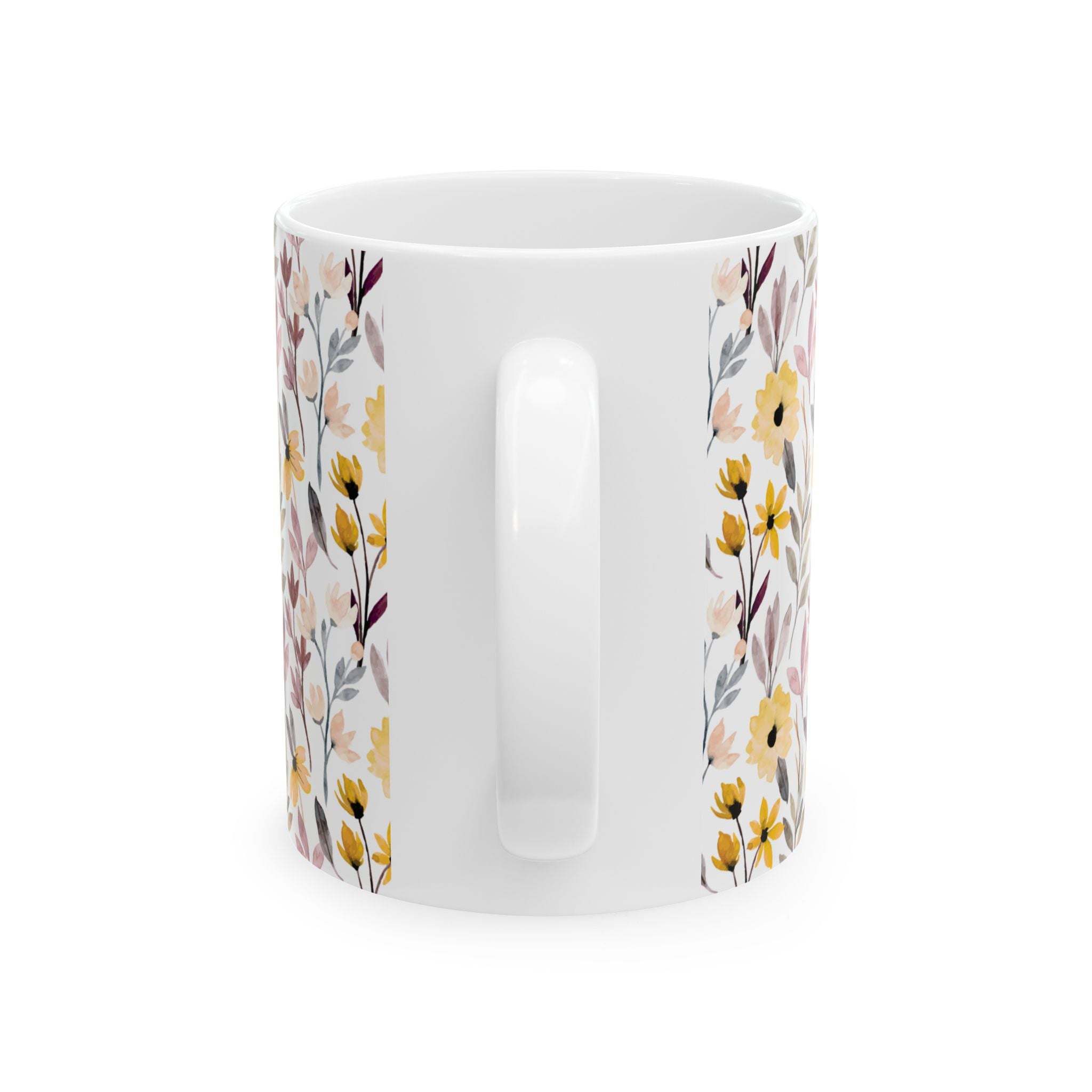 Floral Watercolor Mug – Yellow Wildflower Ceramic Coffee Cup (11oz & 15oz)