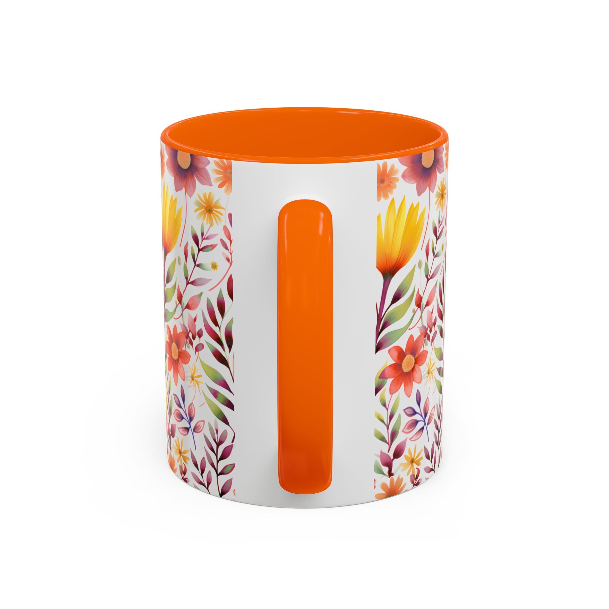 Floral Watercolor Accent Coffee Mug — Colorful Spring Blossom 11/15oz