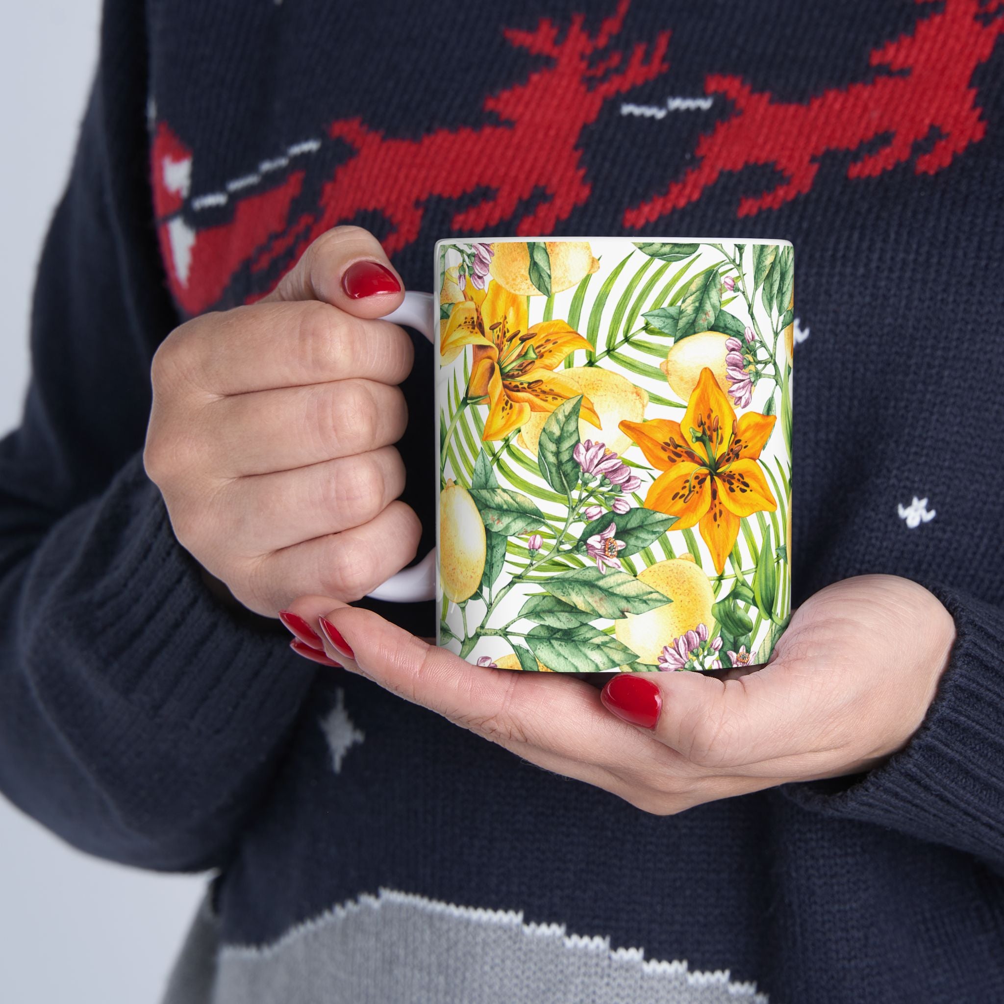 Citrus Lily Ceramic Mug — Tropical Floral Coffee Cup (11oz & 15oz)