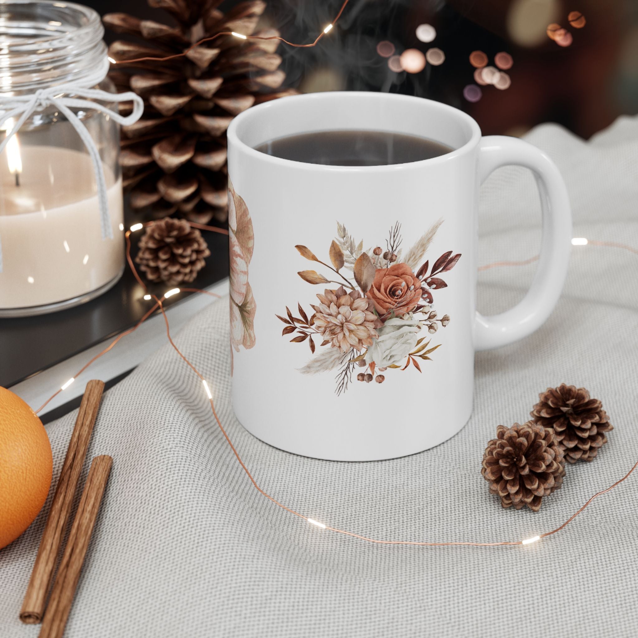 Floral Anemone Ceramic Mug — Boho Neutral Flower Coffee Cup (11oz, 15oz)