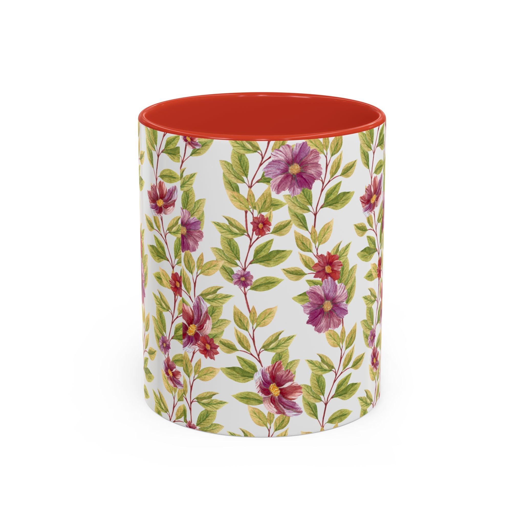 Floral Vine Accent Coffee Mug — Purple Watercolor Blossoms (11/15oz)