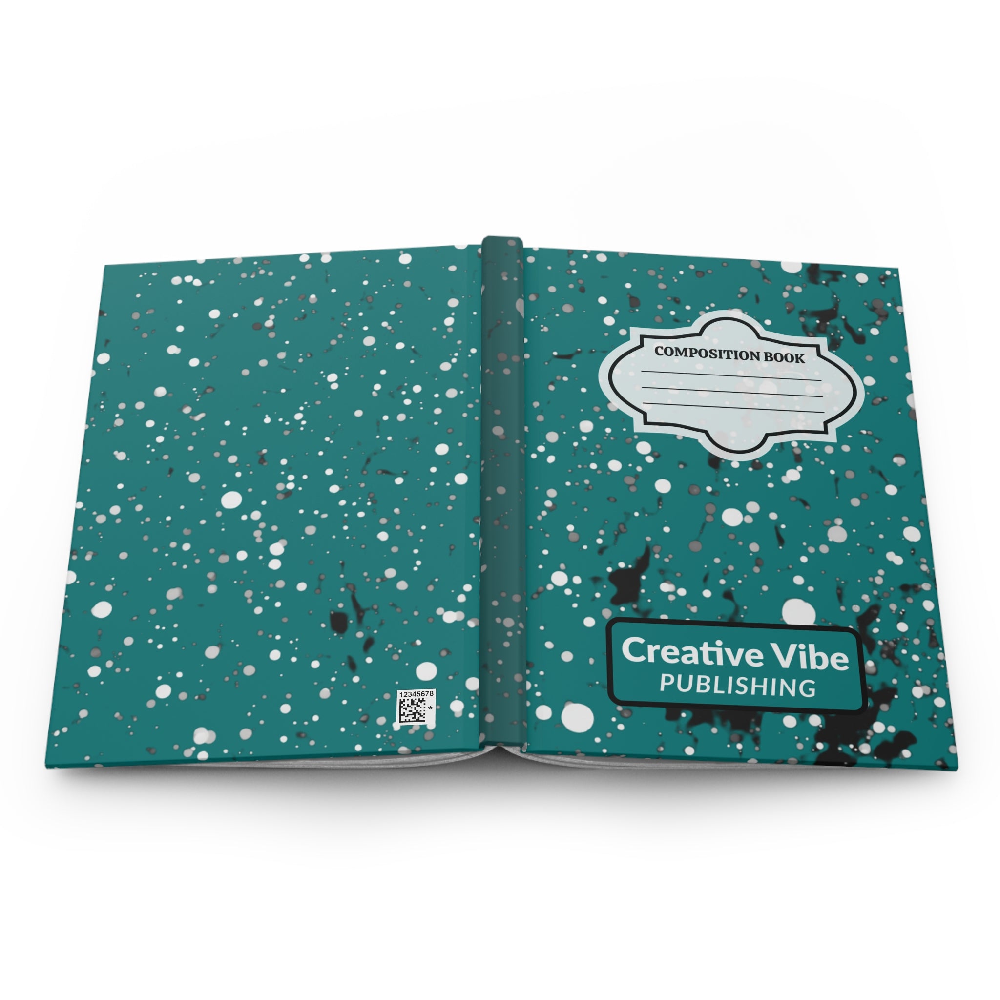 Hardcover Journal — Teal Splatter Composition Book with “Creative Vibe Publishing”