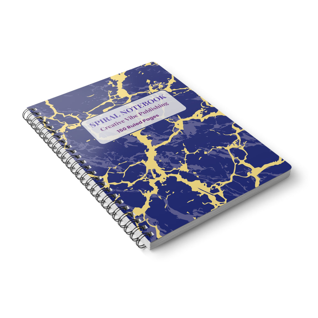 Marbled Navy & Gold Spiral Notebook — A5 Ruled Journal (150 Pages)