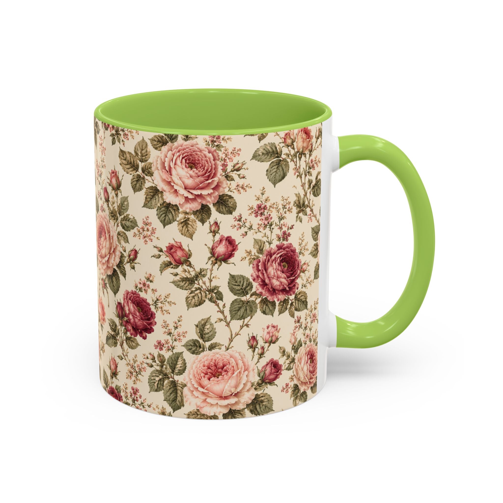 Vintage Rose Accent Coffee Mug – Floral 11/15oz Ceramic Cup