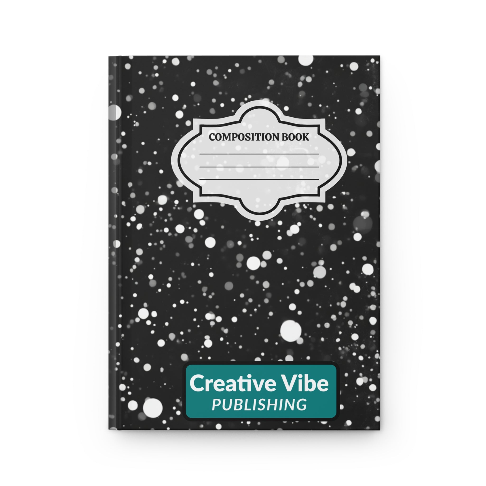 Composition Book Hardcover Journal — Black Speckled Pattern, Lined Notebook for School & Writing