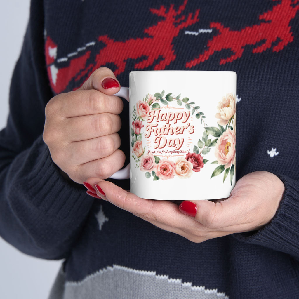 Floral Peony Ceramic Mug (11oz & 15oz) — Vintage Pink Rose Coffee Cup