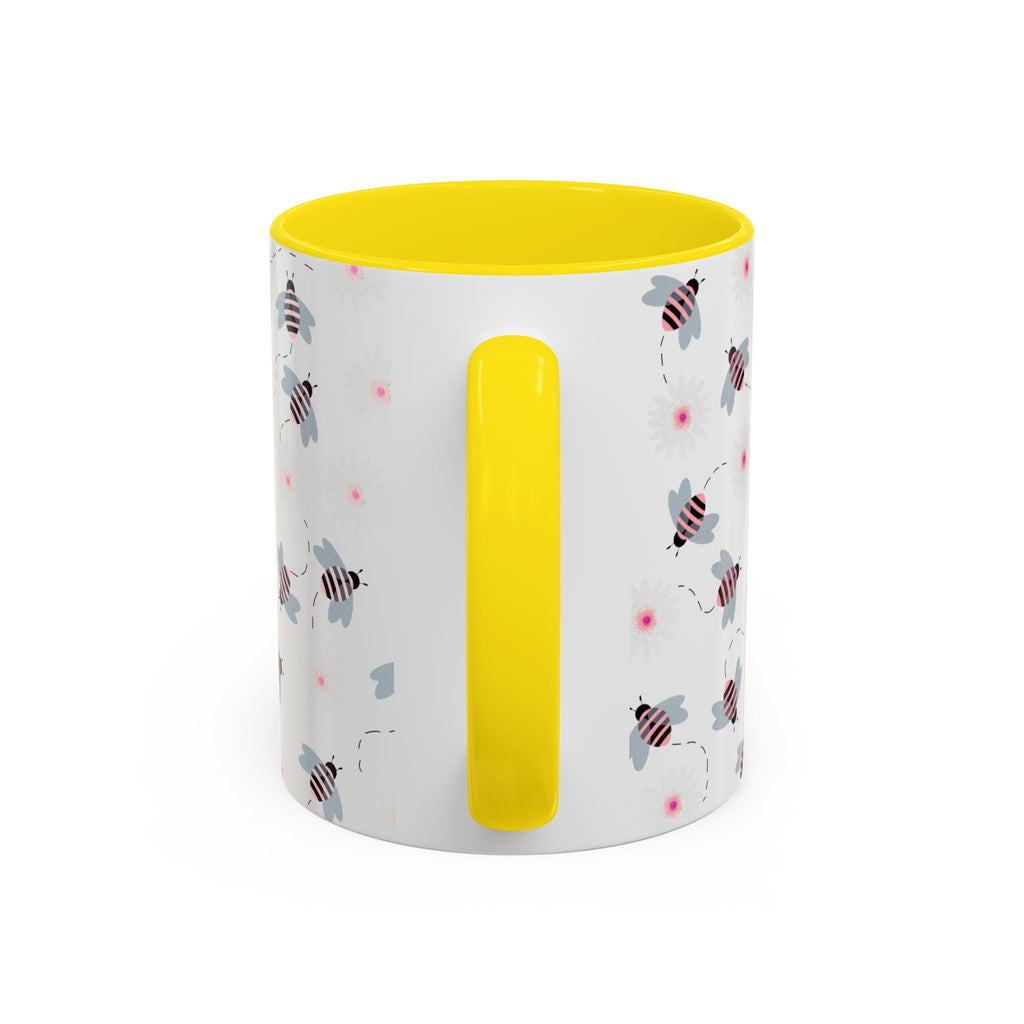 Bee Pattern Accent Coffee Mug — Cute Floral Honeybee Design, 11/15 oz