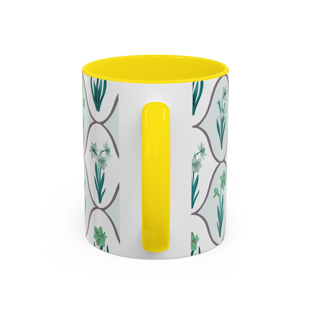 Floral Tile Accent Coffee Mug — Green Botanical Pattern (11/15 oz)