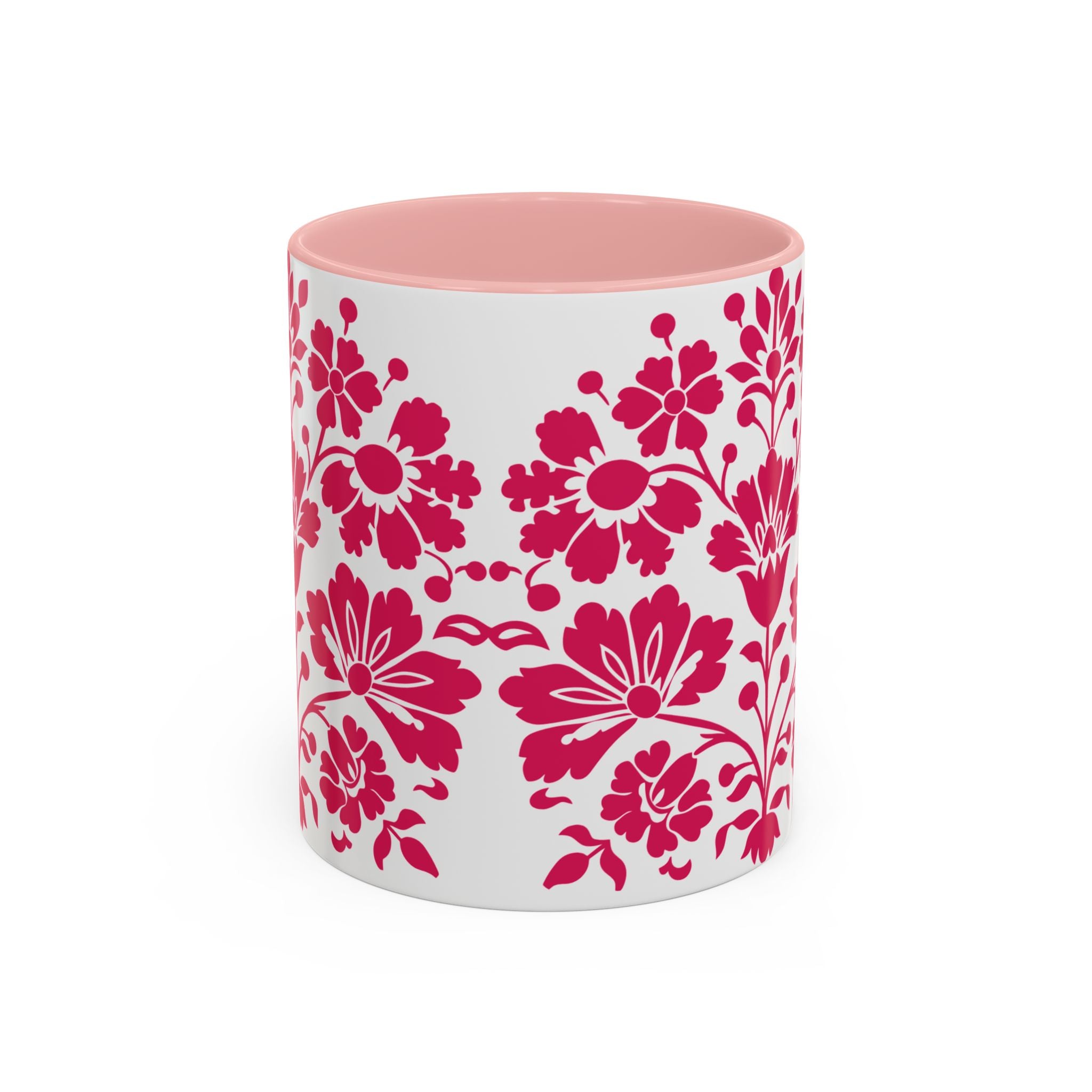 Pink Floral Accent Coffee Mug – 11/15oz Decorative Tea & Coffee Cup
