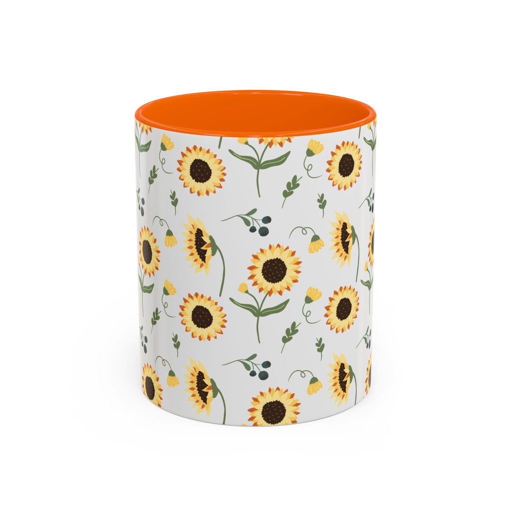 Sunflower Pattern Accent Coffee Mug — 11/15oz Ceramic Mug