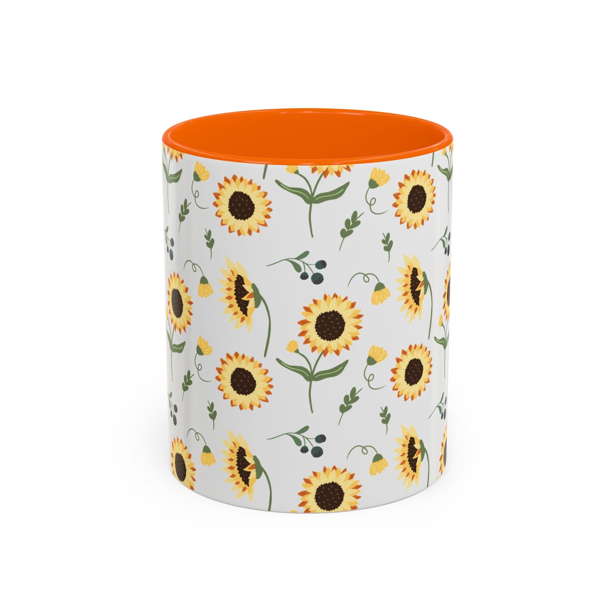 Sunflower Pattern Accent Coffee Mug — 11/15oz Ceramic Mug
