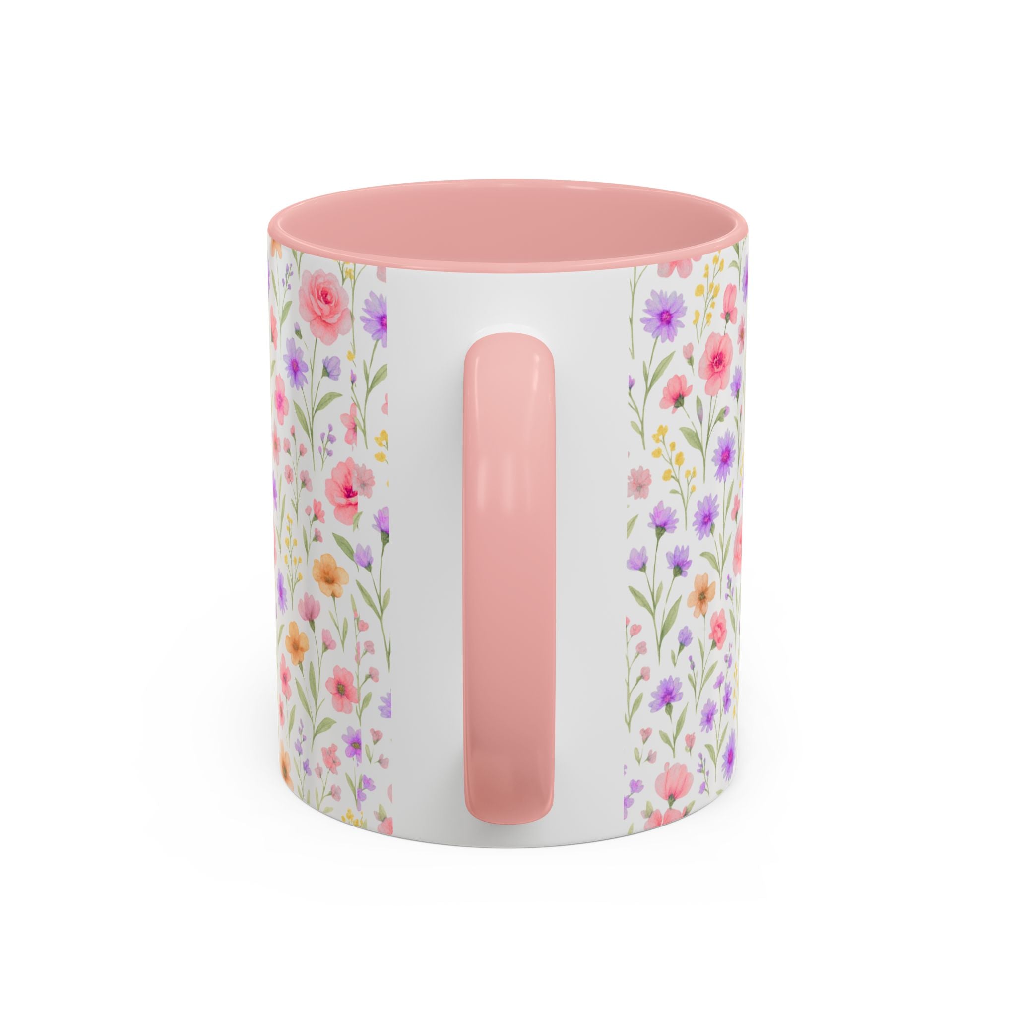Floral Watercolor Accent Coffee Mug — Pastel Wildflower Pattern (11/15 oz)